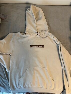 Jerzees Cream Hoodie with Brown "I LOVE YOU." Chest Print